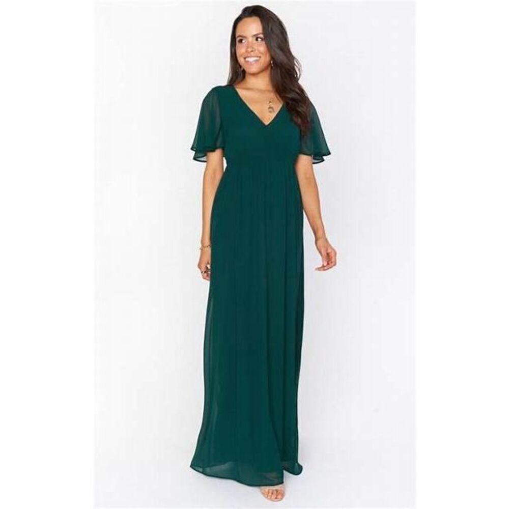 Show Me Your Mumu NWT Emily Empire Maxi Dress in Emerald Chiffon Sz XXS